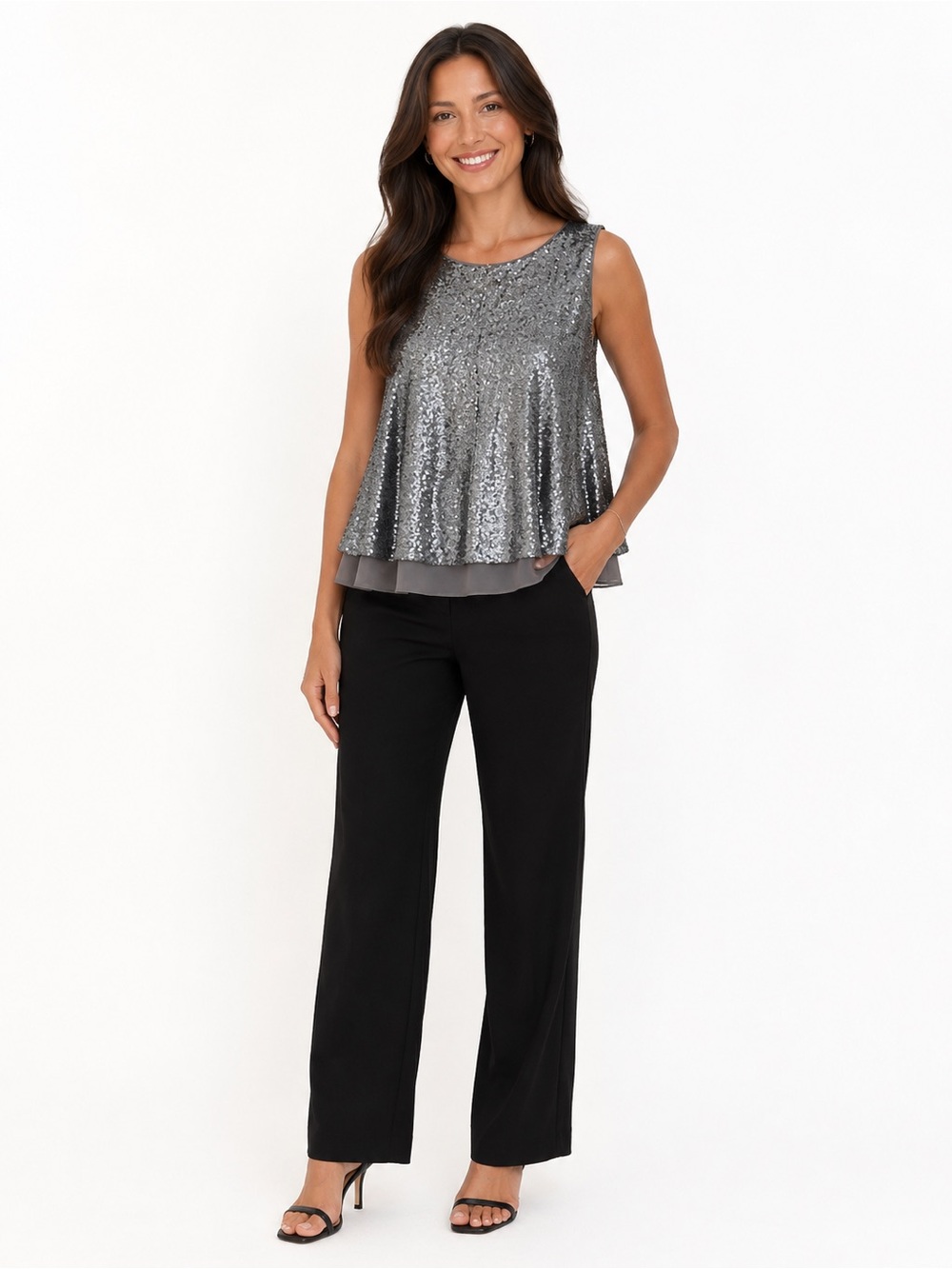 Sunday in Brooklyn Silver Sequin Layered Tank
